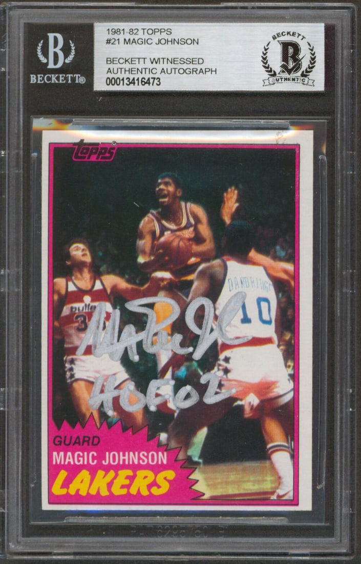 1981 Topps #21 Magic Johnson Signed Card HOF 02 Beckett Authenticated (1 of 2)