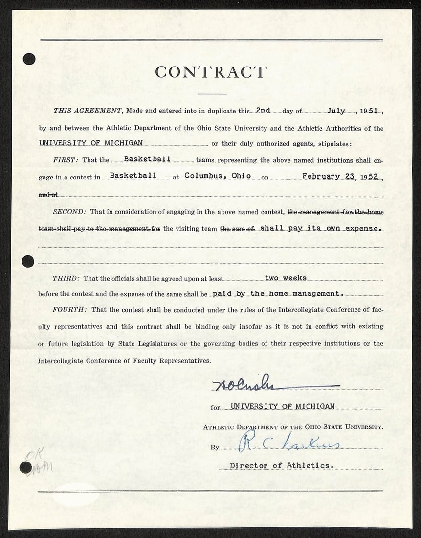 Fritz Crisler Signed Michigan Football Contract With PSA Authentication: Fritz Crisler Signed Michigan Football Contract With PSA Authentication This item is an original contract signed by Fritz Crisler, the Hall of Fame head coach for the University of Michigan football t