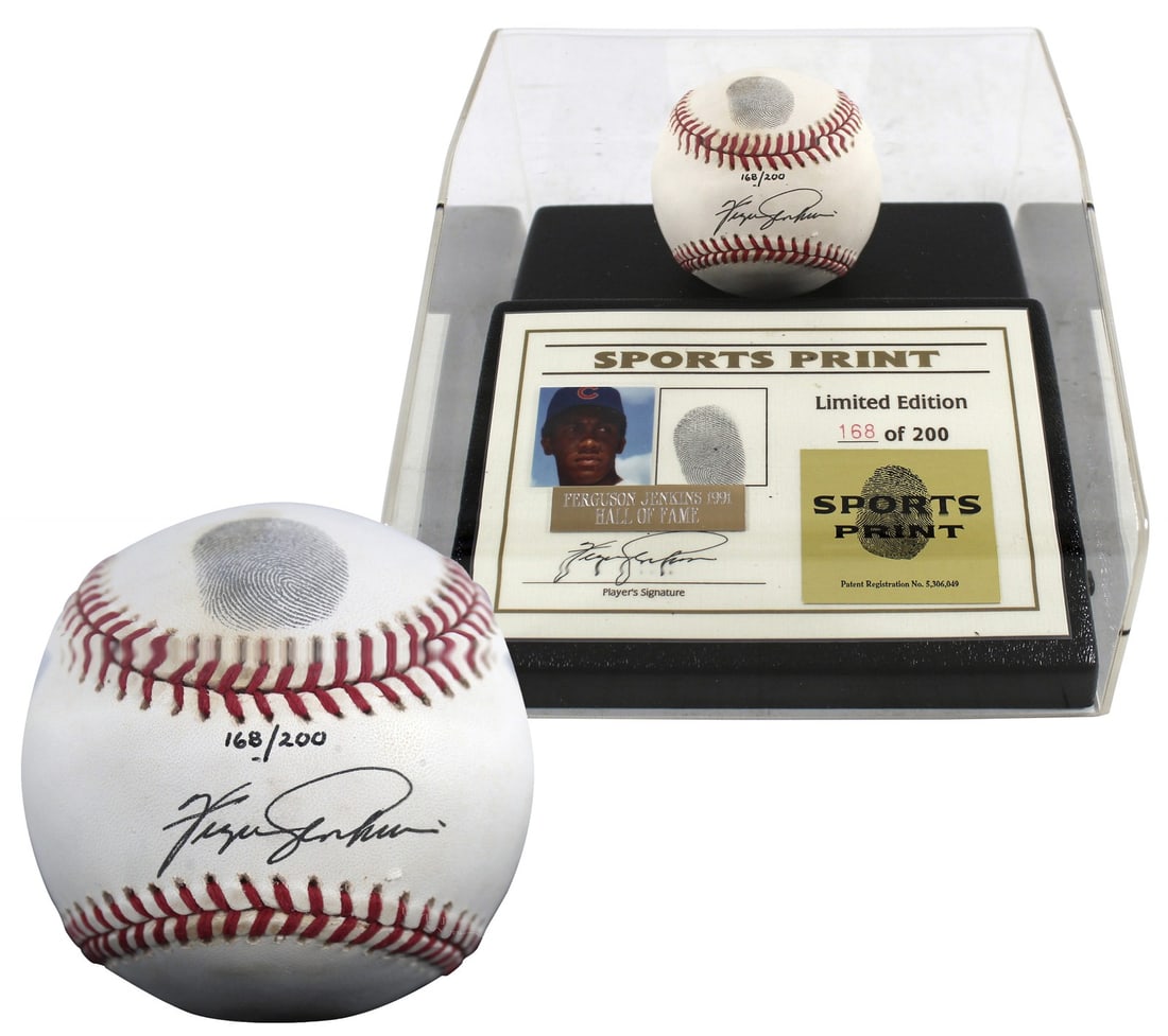 Fergie Jenkins Signed Limited Edition Baseball #200 with Display Case Beckett Authenticated: Fergie Jenkins Signed Limited Edition Baseball #200 with Display Case Beckett Authenticated This autographed limited edition baseball features the unique thumbprint of Fergie Jenkins, the renowned pla
