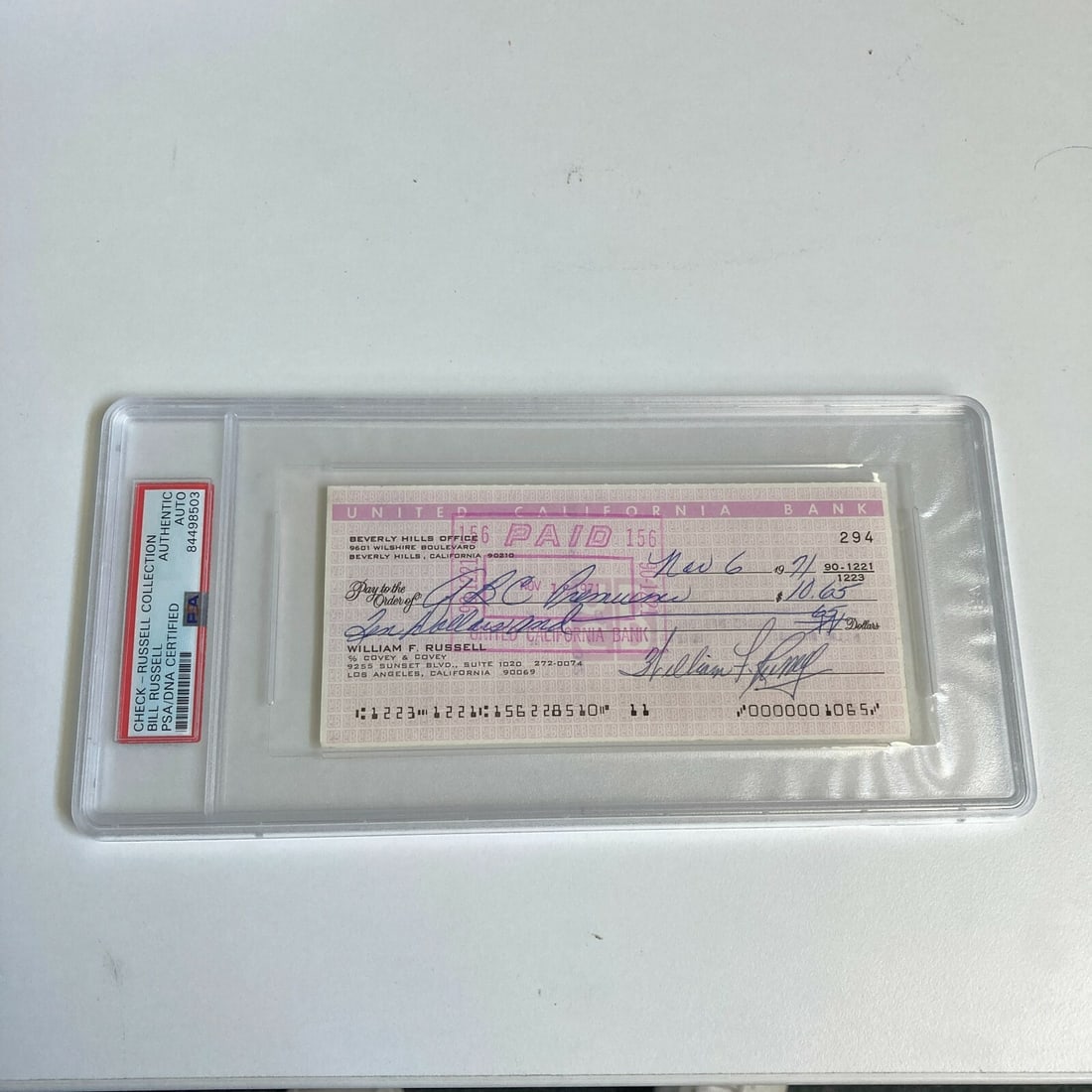 Bill Russell Autographed Bank Check PSA DNA Boston Celtics Legend: Bill Russell Autographed Bank Check PSA DNA Boston Celtics Legend This is an original bank check signed by the legendary Bill Russell, a Hall of Fame player for the Boston Celtics. The check features 