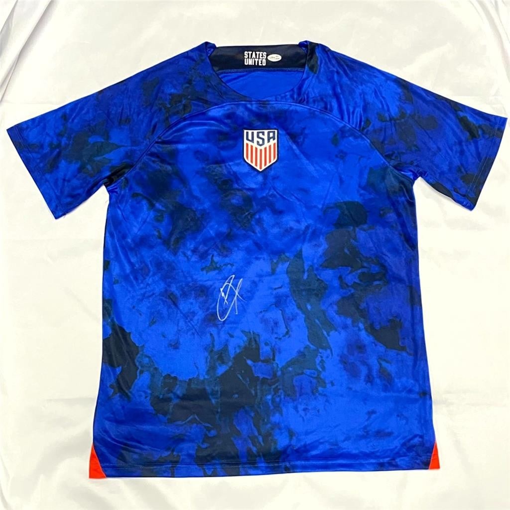 Signed Team USA Soccer Jersey Christian Pulisic JSA: Signed Team USA Soccer Jersey Christian Pulisic JSA This is an original USMNT Team USA soccer jersey kit autographed by Christian Pulisic. The signature has been authenticated by James Spence Authenti