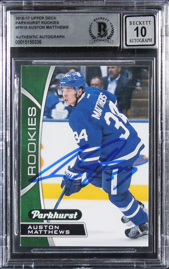 2016 Parkhurst Rookies PR10 Auston Matthews Signed Card Beckett Gem Mint 10 Slab (1 of 2)