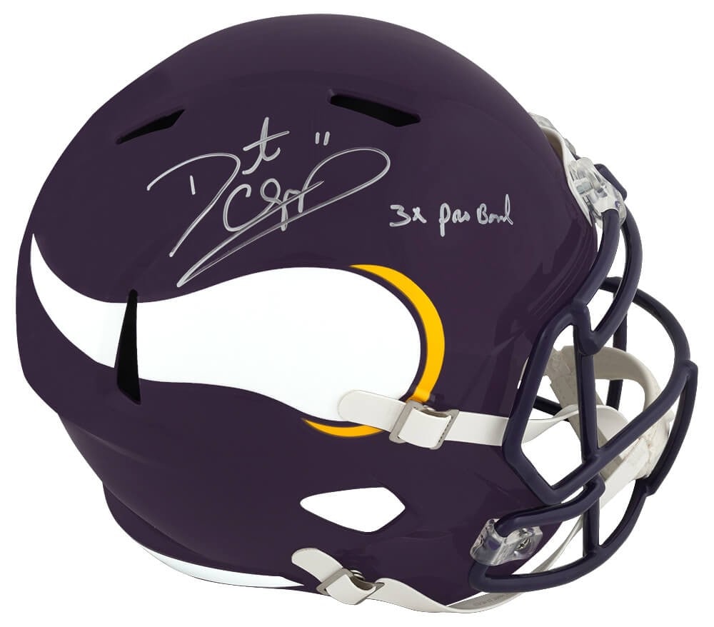 Riddell full size speed replica helmet signed by Daunte Culpepper Vikings: Riddell full size speed replica helmet signed by Daunte Culpepper Vikings Daunte Culpepper signed Minnesota Vikings throwback Riddell full size speed replica helmet with a "3x Pro Bowl" inscription. T