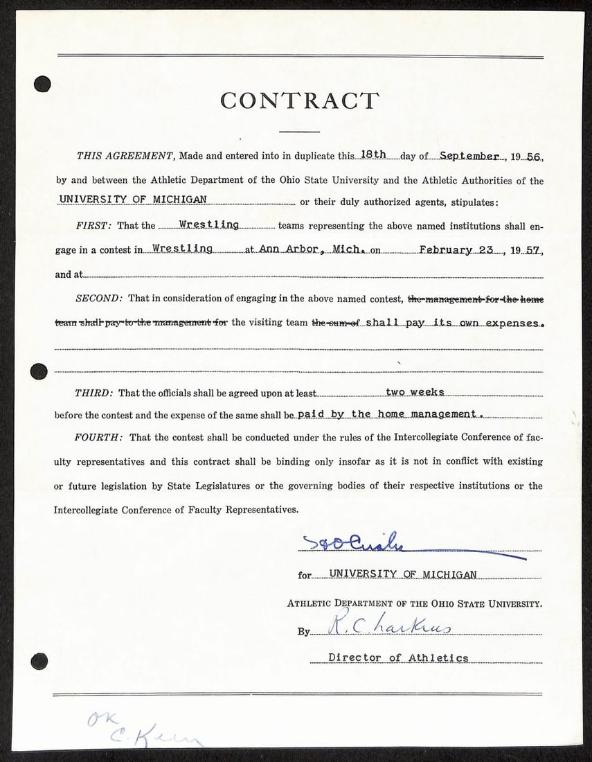 PSA Authenticated Fritz Crisler Signed Michigan Football Coaching Contract (1 of 2)