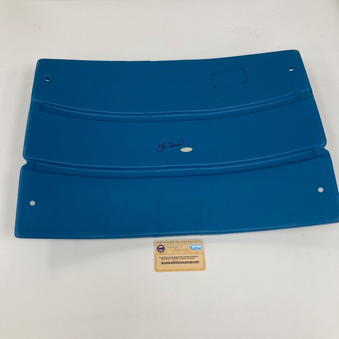 Original game used Yankee Stadium seatback signed by Yogi Berra Steiner COA: Original game used Yankee Stadium seatback signed by Yogi Berra Steiner COA Signed Yogi Berra Yankee Stadium game-used original seatback with Steiner Sports COA and MLB Authentic hologram. This pre-ow