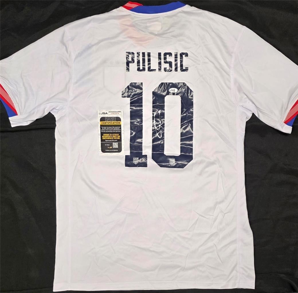 JSA Authenticated Christian Pulisic Autographed Team USA Soccer Jersey: JSA Authenticated Christian Pulisic Autographed Team USA Soccer Jersey Original signed Christian Pulisic USMNT Team USA jersey kit. This pre-owned soccer jersey is authenticated by James Spence Authen