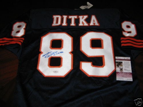 Signed Russell Jersey Mike Ditka Chicago Bears HOF 88 JSA COA: Signed Russell Jersey Mike Ditka Chicago Bears HOF 88 JSA COA This is an official licensed Chicago Bears jersey signed by Mike Ditka, commemorating his Hall of Fame induction in 1988. The jersey is au