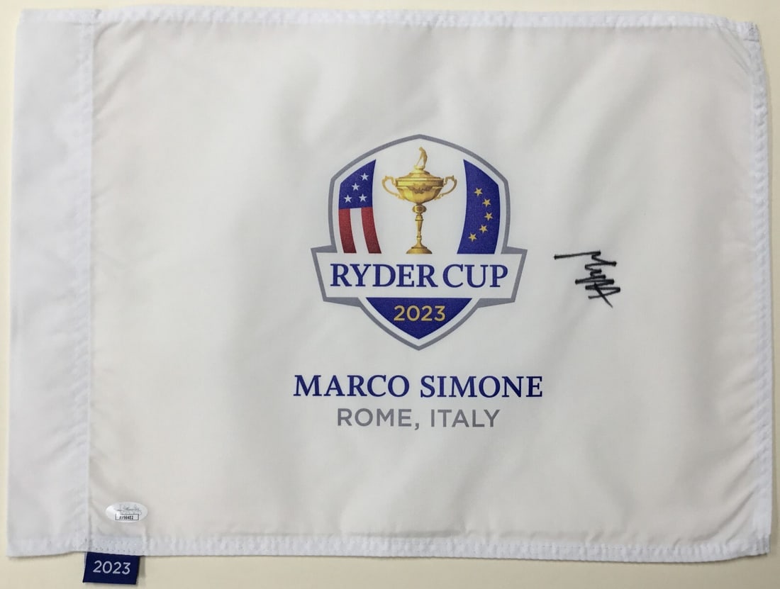 Max Homa Signed 2023 Ryder Cup Flag JSA Authenticated: Max Homa Signed 2023 Ryder Cup Flag JSA Authenticated This is an official pin flag from the 2023 Ryder Cup held in Rome, Italy, personally signed by PGA star Max Homa. The autograph is authenticated b