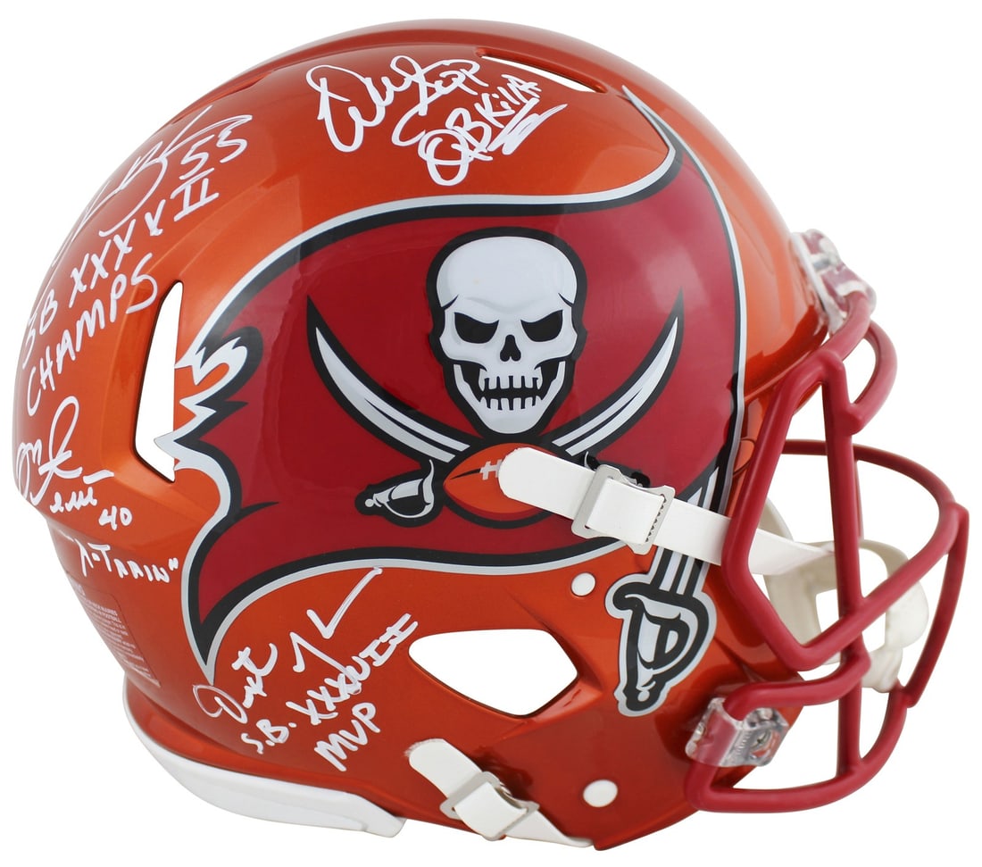 Tampa Bay Buccaneers Signed Flash Helmet Sapp Brooks Alstott Jackson BAS: Tampa Bay Buccaneers Signed Flash Helmet Sapp Brooks Alstott Jackson BAS This authentic full-size Speed Proline helmet is a remarkable piece of memorabilia from the Tampa Bay Buccaneers, featuring the