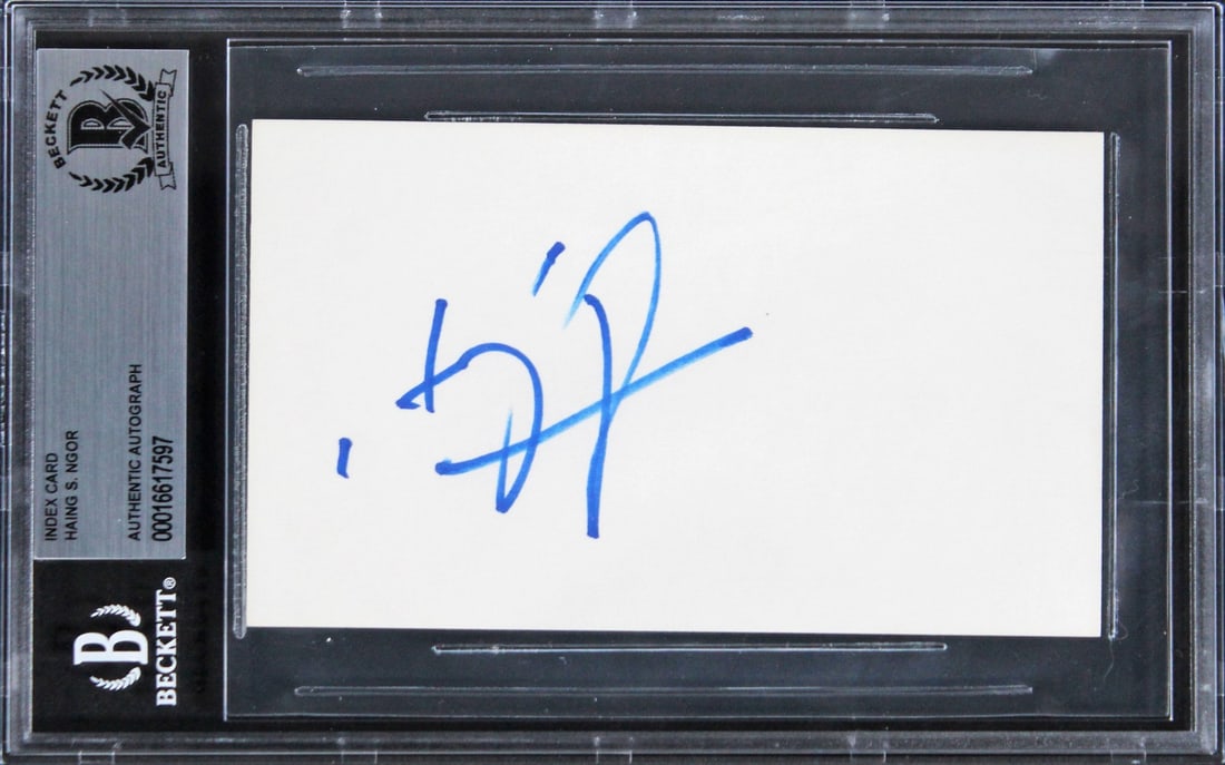 Haing S. Ngor Signed 3x5 Index Card The Killing Fields Beckett Authenticated: Haing S. Ngor Signed 3x5 Index Card The Killing Fields Beckett Authenticated This authentic 3x5 index card features the signature of Haing S. Ngor, renowned for his role in 'The Killing Fields.' The i