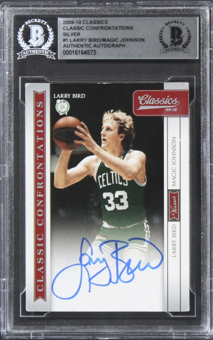 2009 Classics Silver Card Signed by Larry Bird and Magic Johnson Beckett Authenticated: 2009 Classics Silver Card Signed by Larry Bird and Magic Johnson Beckett Authenticated This is an original 2009 Classics Classic Confrontations Silver #1 card, serial numbered 012/250. The card has be