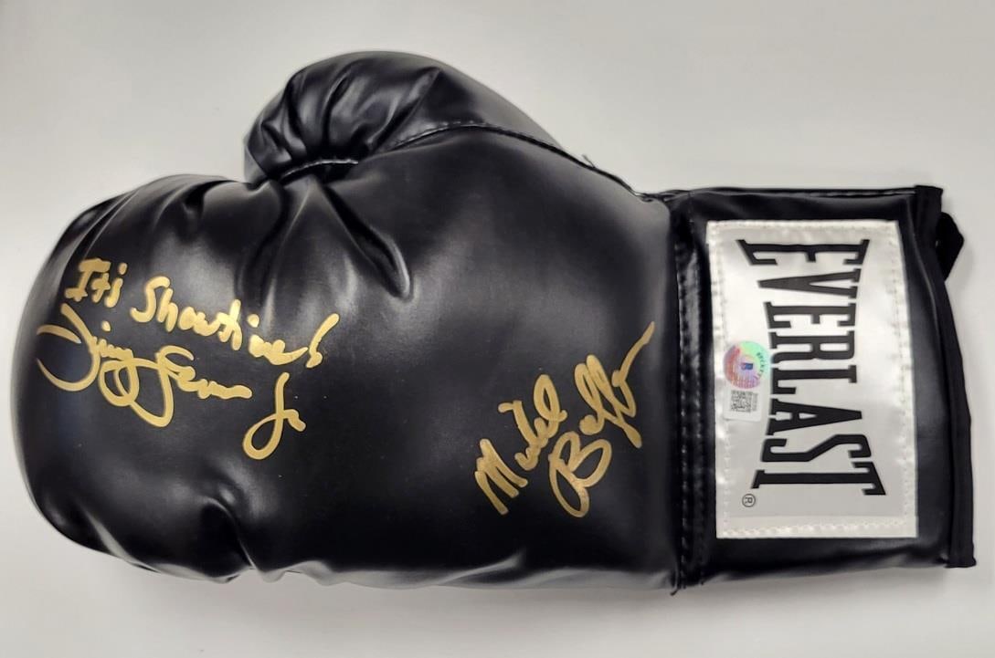 Michael Buffer Jimmy Lennon Jr Signed Boxing Glove Beckett BAS: Michael Buffer Jimmy Lennon Jr Signed Boxing Glove Beckett BAS This authentic boxing glove features the signatures of renowned announcers Michael Buffer and Jimmy Lennon Jr., adding a special touch to