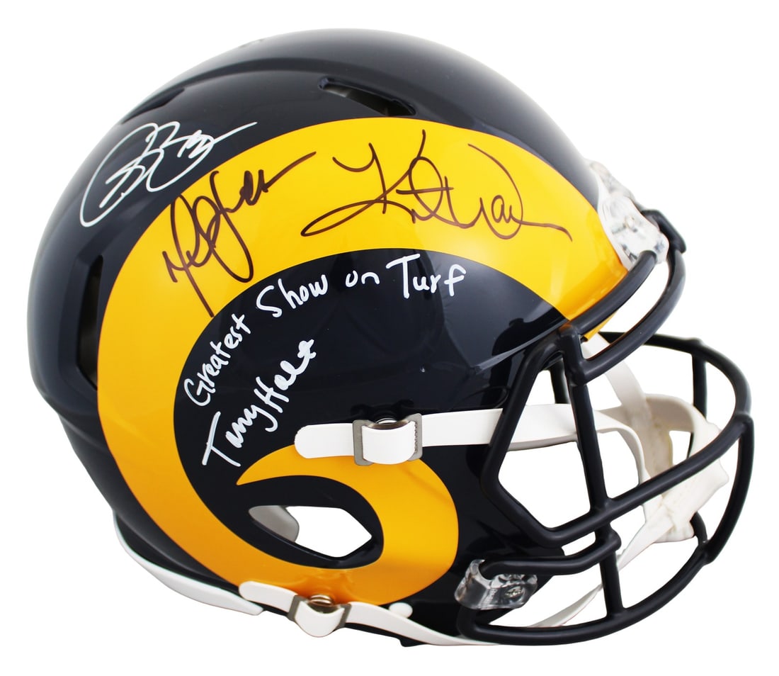 Los Angeles Rams throwback Speed Proline full size helmet signed by 4 BAS (1 of 3)