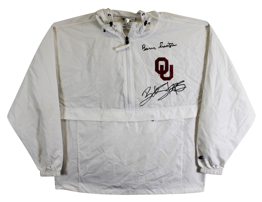 White Champion Windbreaker Jacket Signed by Barry Switzer Bob Stoops BAS (1 of 4)