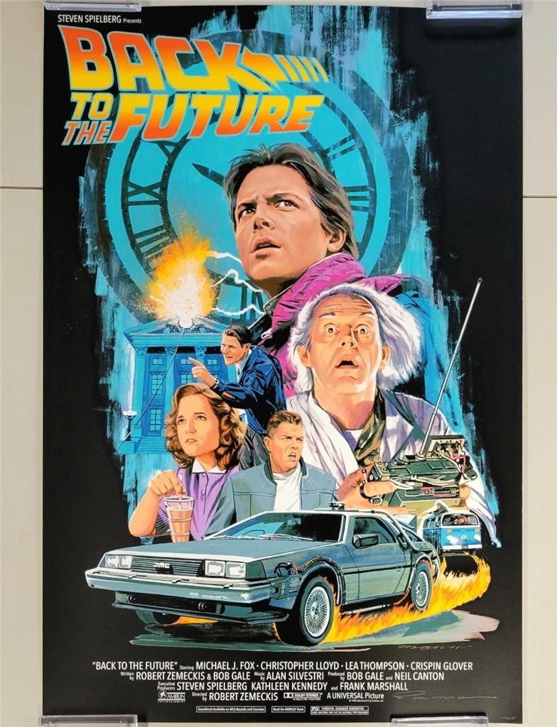 Paul Mann Signed Back to the Future 24x36 AP Black Variant Mondo Lithograph: Paul Mann Signed Back to the Future 24x36 AP Black Variant Mondo Lithograph This is a large limited edition Back to the Future lithograph print, measuring 24 x 36 inches. The print features artwork by