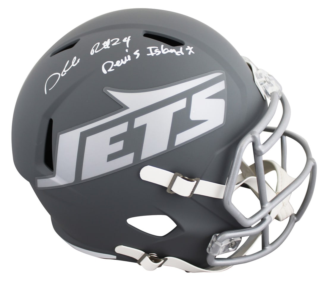 Darrelle Revis autographed Jets slate Speed replica helmet BAS witnessed (1 of 3)