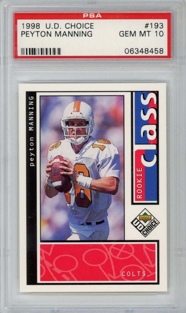 Peyton Manning 1998 UD Choice #193 Rookie Card PSA 10 (1 of 2)