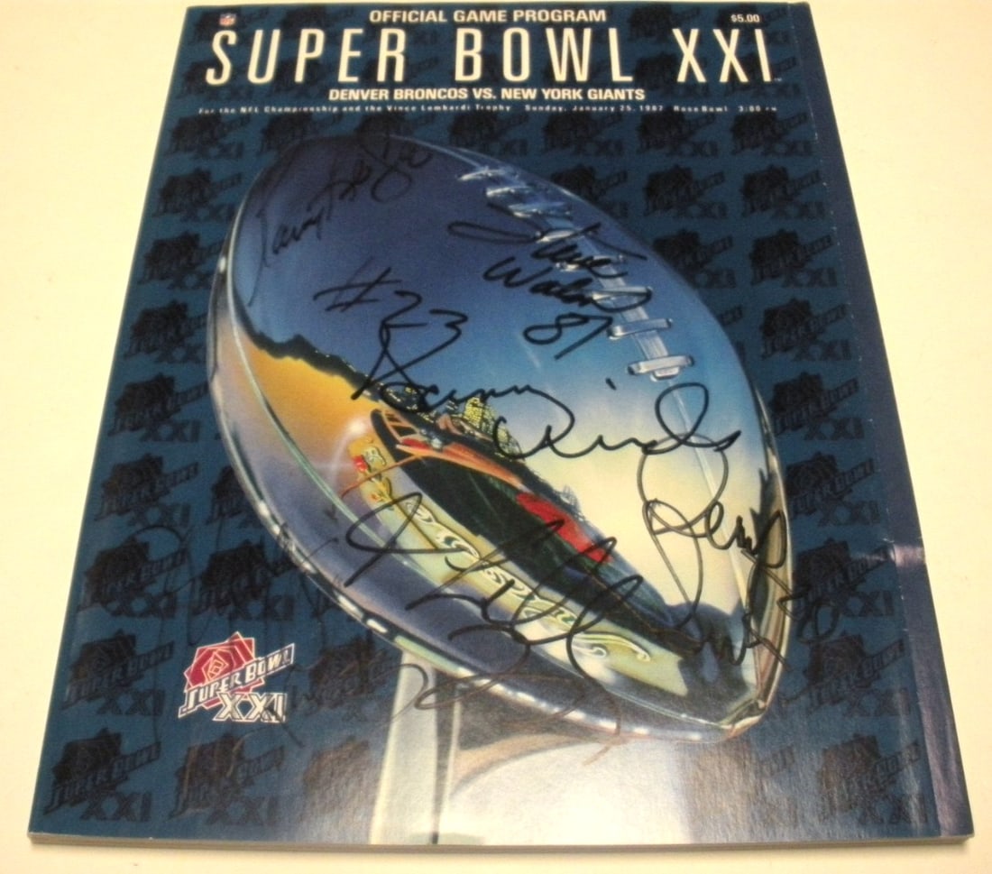 Signed Super Bowl XXI Program Denver Broncos John Elway Sammy Winder with COA (1 of 3)