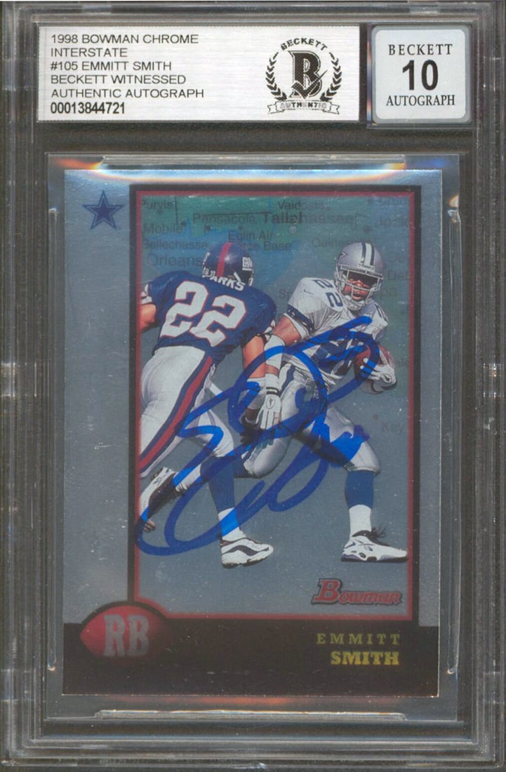 Emmitt Smith Autographed 1998 Bowman Chrome Interstate 105 Card BAS Gem Mint 10 (1 of 2)