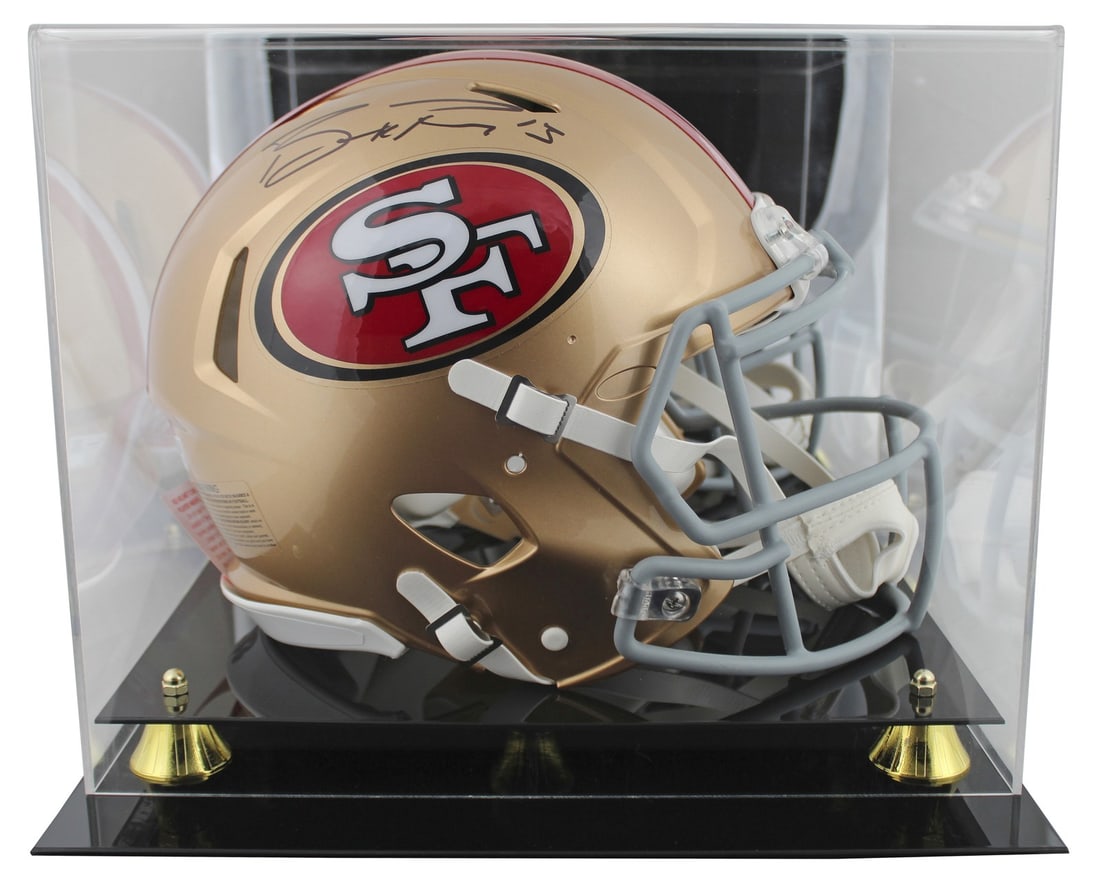Brock Purdy autographed Riddell Speed Proline 49ers helmet with display case: Brock Purdy autographed Riddell Speed Proline 49ers helmet with display case This Riddell full size Speed Proline helmet features the official San Francisco 49ers branding and has been personally sign