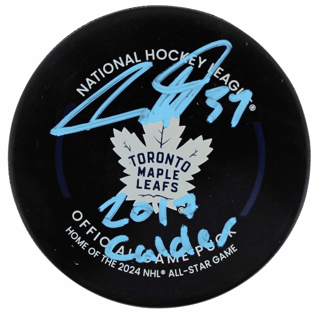 Auston Matthews Signed Hockey Puck 2017 Calder Toronto Maple Leafs BAS Authenticated (1 of 2)