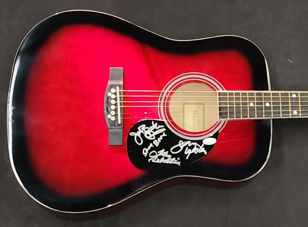 Autographed red acoustic guitar by The Lovin Spoonful PSA DNA (1 of 4)