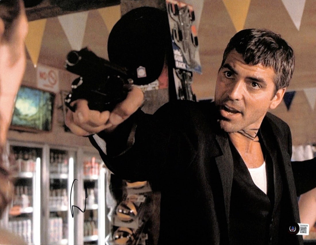 George Clooney Signed 11x14 Photo From Dusk Till Dawn BECKETT Certified: George Clooney Signed 11x14 Photo From Dusk Till Dawn BECKETT Certified This autographed 11x14 photograph features George Clooney, who portrayed "Seth Gecko" in the cult classic film From Dusk Till Da