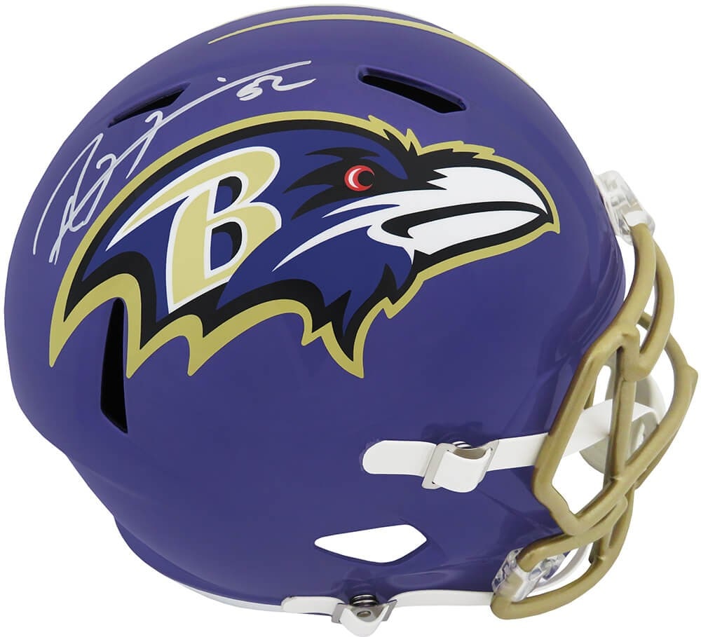 Ray Lewis Signed Ravens Flash Helmet with COA - HOF Legend: Ray Lewis Signed Ravens Flash Helmet with COA - HOF Legend Celebrate the legacy of Ray Lewis with this signed Baltimore Ravens FLASH Riddell Full Size Speed Replica Helmet. This authentic piece is a m