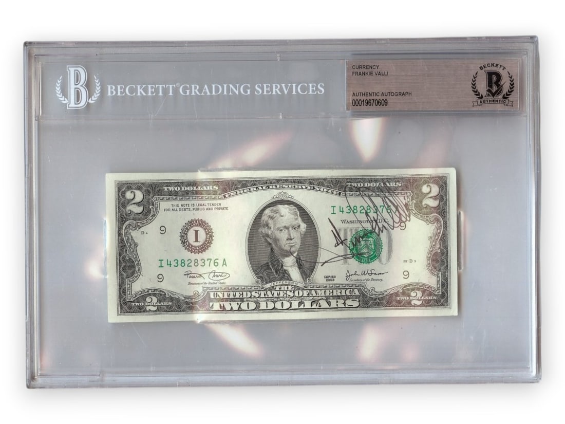 Encased $2 Bill Autographed by Frankie Valli BAS JSA (1 of 2)