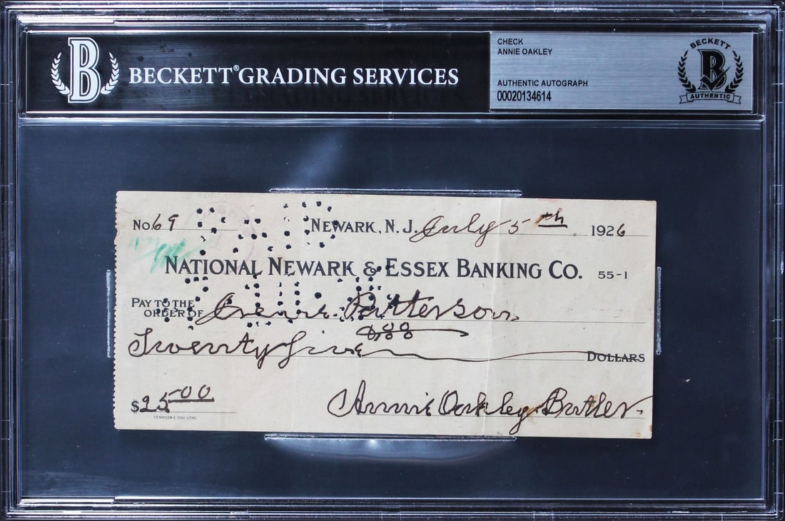 Beckett Slabbed Annie Oakley Signed 6.25x2.75 National Newark Check (1 of 2)