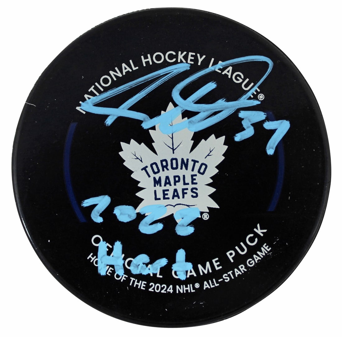 Auston Matthews Signed Toronto Maple Leafs Game Puck with 2022 Hart Inscription BAS (1 of 2)