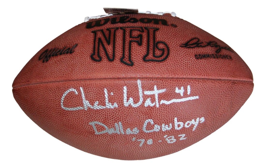 Dallas Cowboys Charlie Waters autographed NFL leather football BAS: Dallas Cowboys Charlie Waters autographed NFL leather football BAS This official NFL leather football is signed by Charlie Waters of the Dallas Cowboys. The autograph is authenticated by Beckett Authe