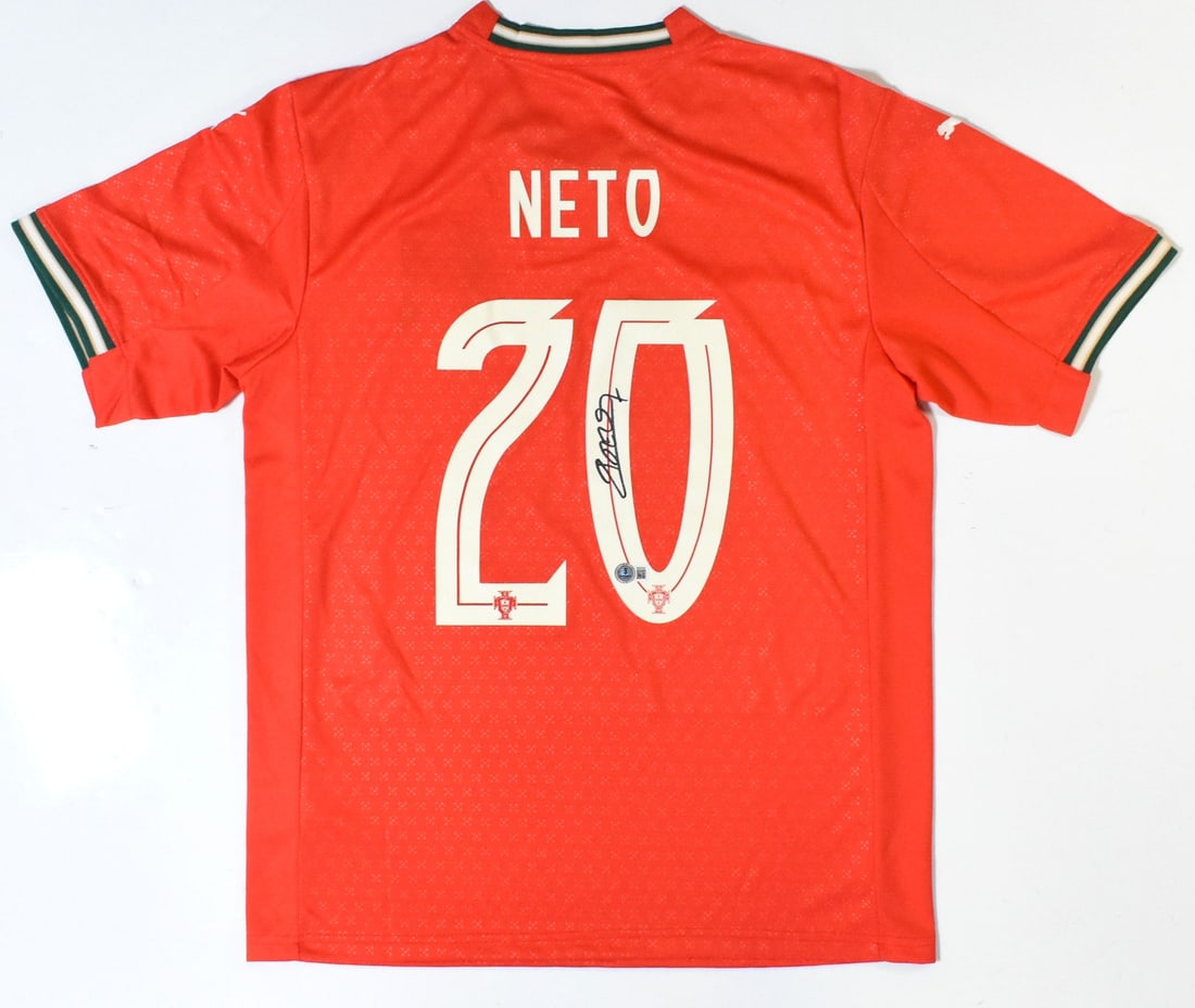 Portugal Home Jersey Signed by Pedro Neto with Beckett Hologram: Portugal Home Jersey Signed by Pedro Neto with Beckett Hologram This Portugal home soccer jersey, number 20, has been autographed by Pedro Neto. The jersey is an original item and comes in pre-owned c