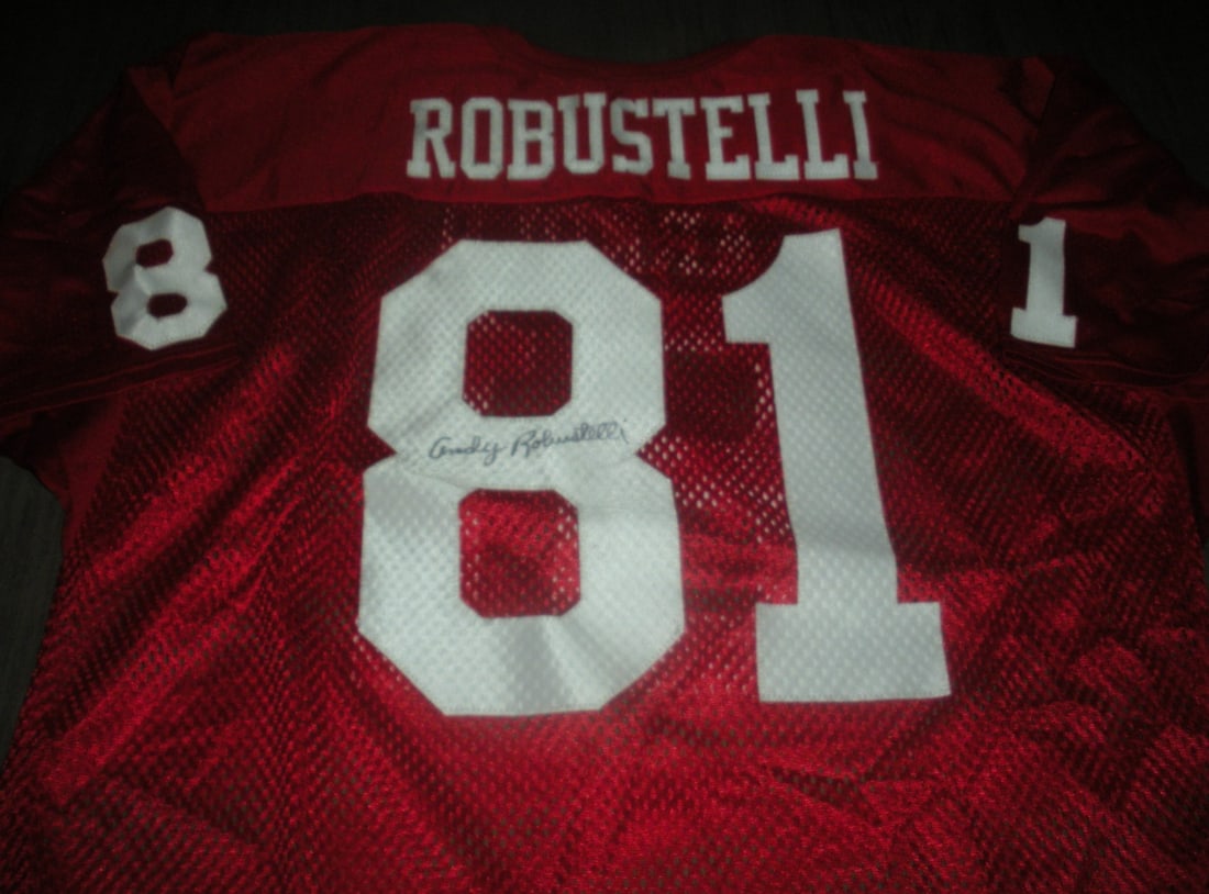 Signed Wilson Jersey Andy Robustelli Arnold College With Certificate Of Authenticity: Signed Wilson Jersey Andy Robustelli Arnold College With Certificate Of Authenticity This is an officially licensed Wilson jersey signed by Andy Robustelli, representing Arnold College. The jersey is 
