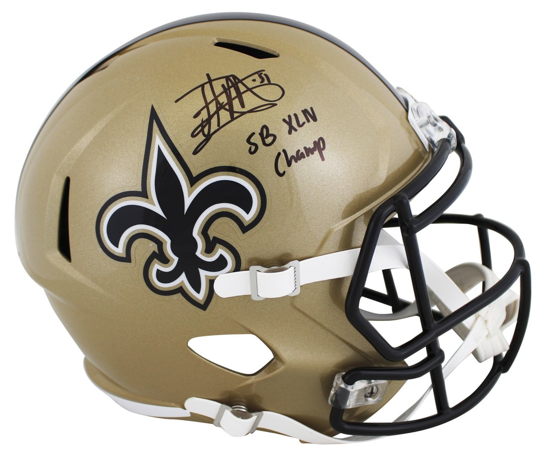JSA Witness Jonathan Vilma autographed Saints Speed replica full size helmet (1 of 3)