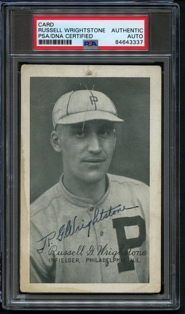 PSA DNA Certified Russell Wrightstone Phillies Exhibit Postcard 1923-24 (1 of 2)