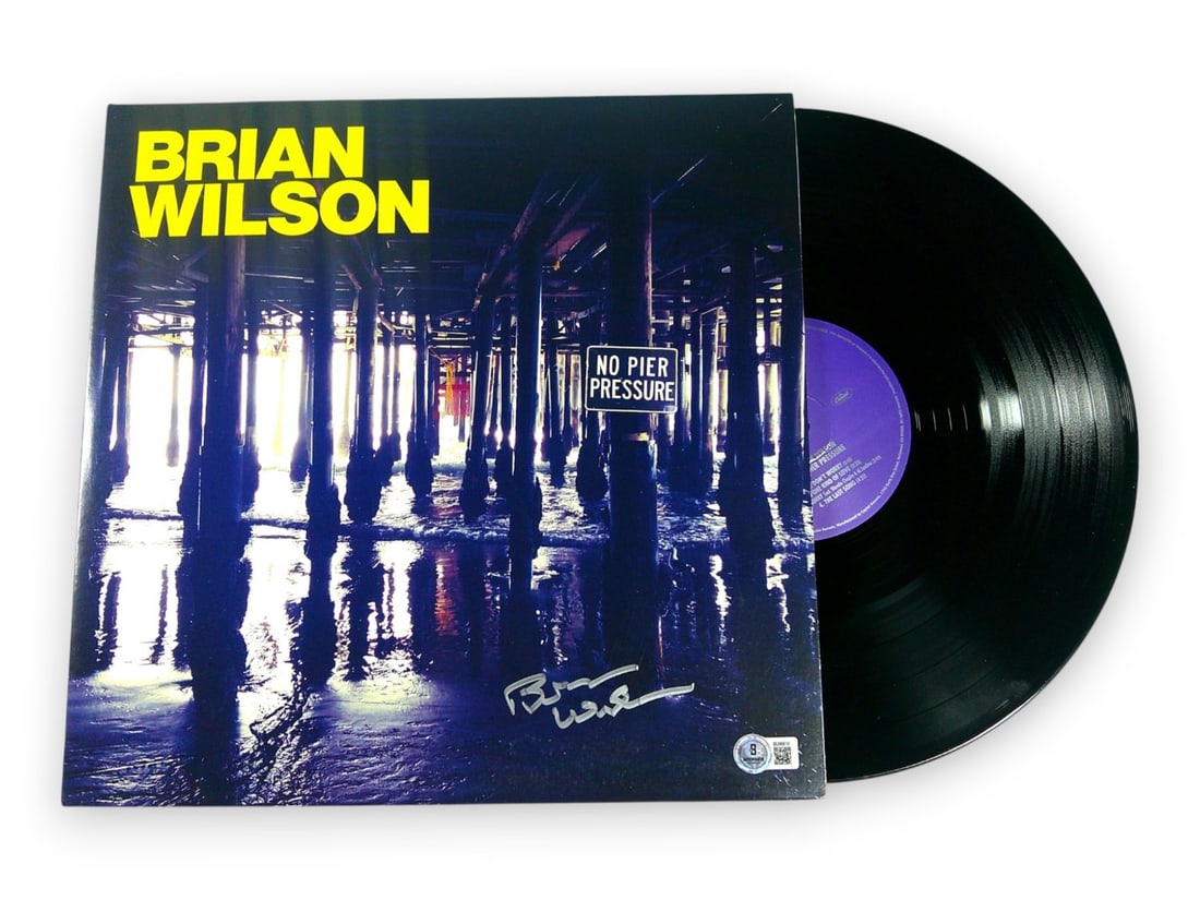 Autographed No Pier Pressure Album Cover by Brian Wilson with JSA Authentication: Autographed No Pier Pressure Album Cover by Brian Wilson with JSA Authentication This is an original record album cover for "No Pier Pressure" autographed by Brian Wilson of the Beach Boys. The album 
