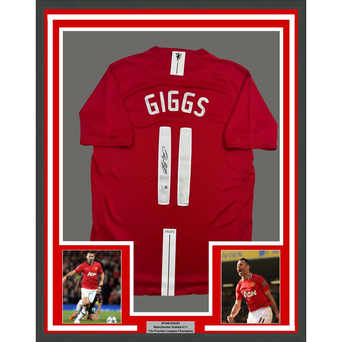 Ryan Giggs Signed Manchester United Jersey in 35x39 Inch Display Beckett Authenticated: Ryan Giggs Signed Manchester United Jersey in 35x39 Inch Display Beckett Authenticated This framed display features an original Manchester United jersey autographed by Ryan Giggs. The jersey is