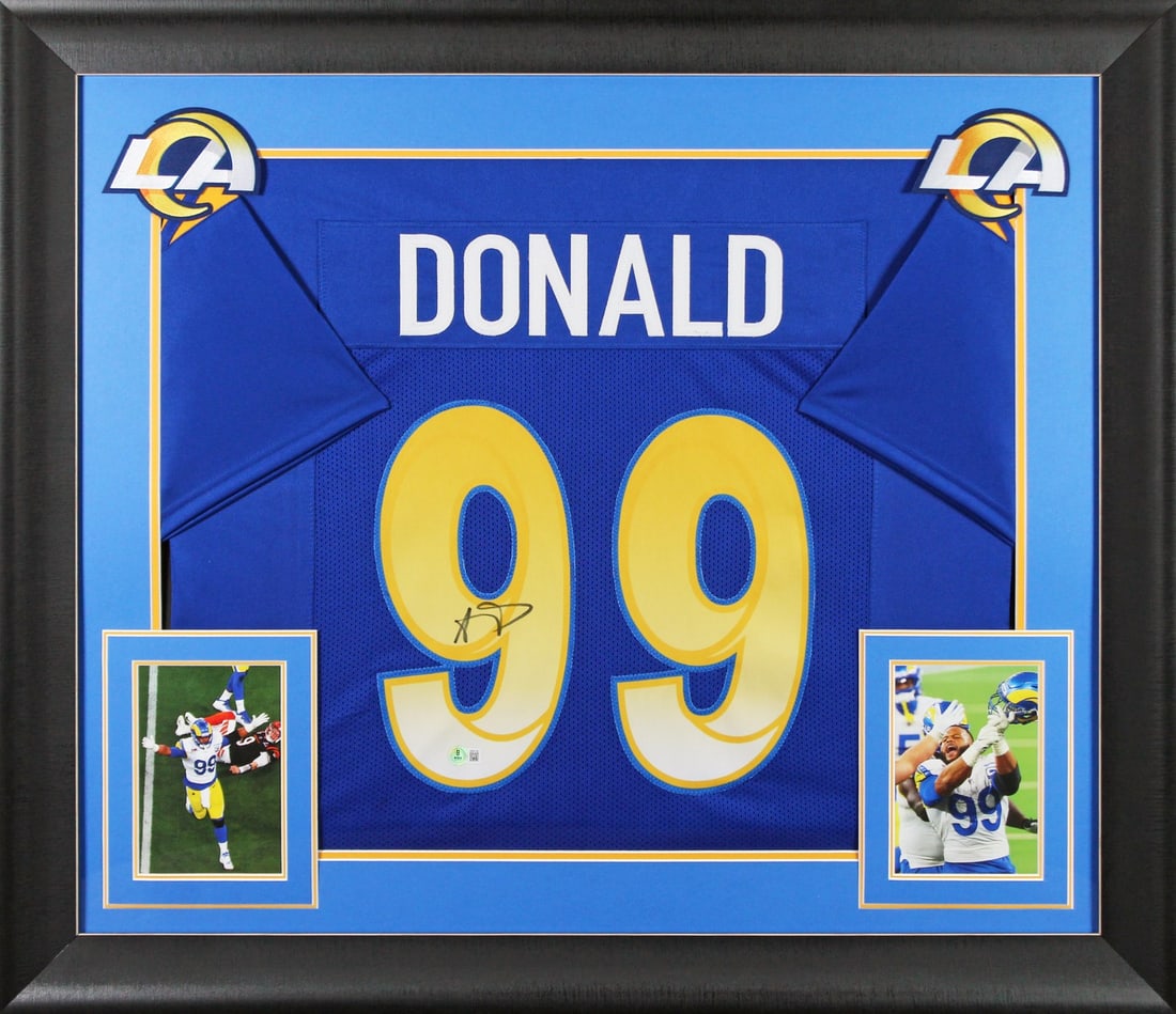 Aaron Donald Signed Blue Framed Jersey Beckett Witness Los Angeles Rams: Aaron Donald Signed Blue Framed Jersey Beckett Witness Los Angeles Rams This professionally framed blue Pro Style jersey has been personally signed by Aaron Donald of the Los Angeles Rams. The autogra
