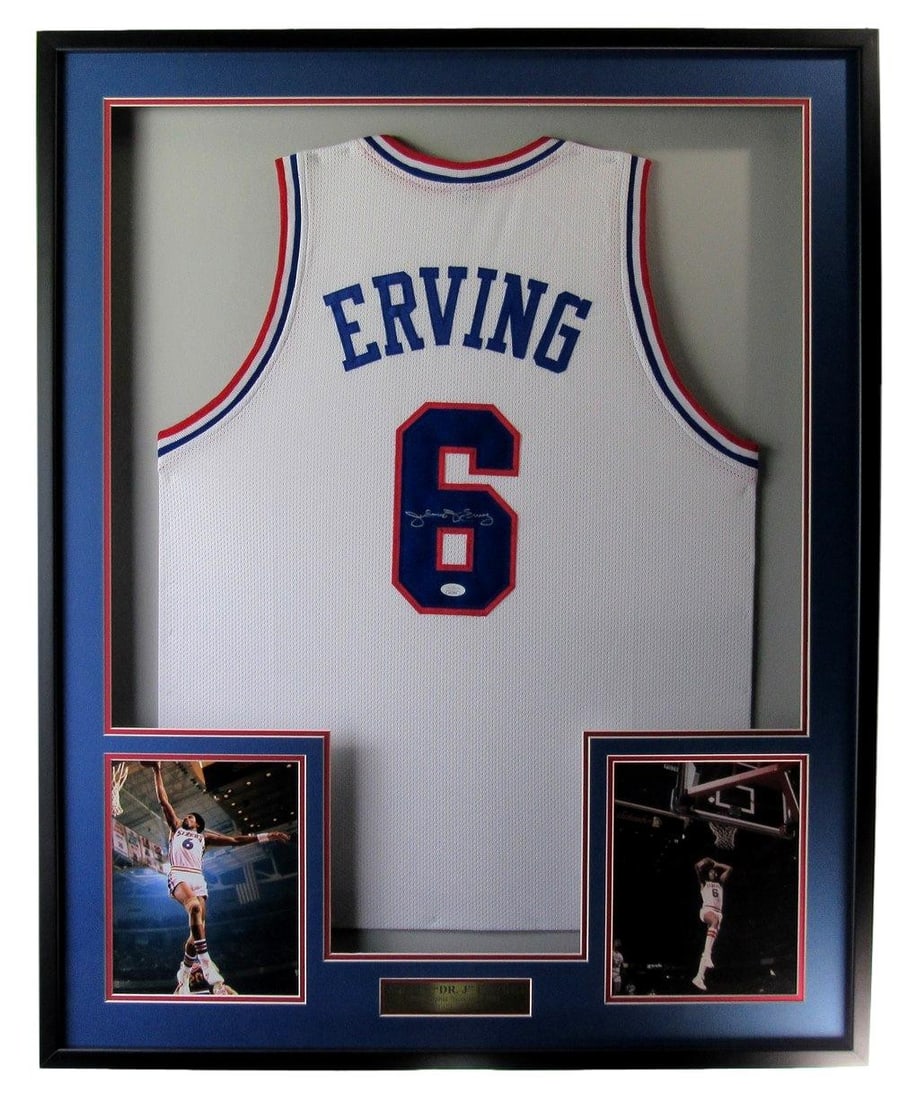Framed Julius Erving autographed 76ers white basketball jersey JSA (1 of 4)