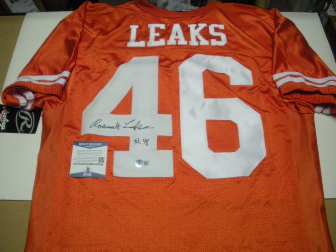 Signed Rawlings Texas Horns Jersey with Beckett COA by Roosevelt Leaks (1 of 2)