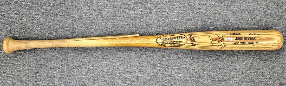 Juan Rivera Autographed Game Used Bat Yankees MLB Beckett BAS: Juan Rivera Autographed Game Used Bat Yankees MLB Beckett BAS This is an original game-used bat signed by Juan Rivera, featuring authentication from Major League Baseball. The bat is a collectible ite