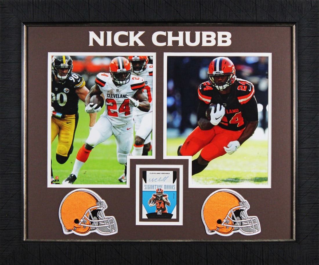 Framed Nick Chubb 2019 Panini Donruss Signature Marks Auto Card 44/50 (1 of 2)