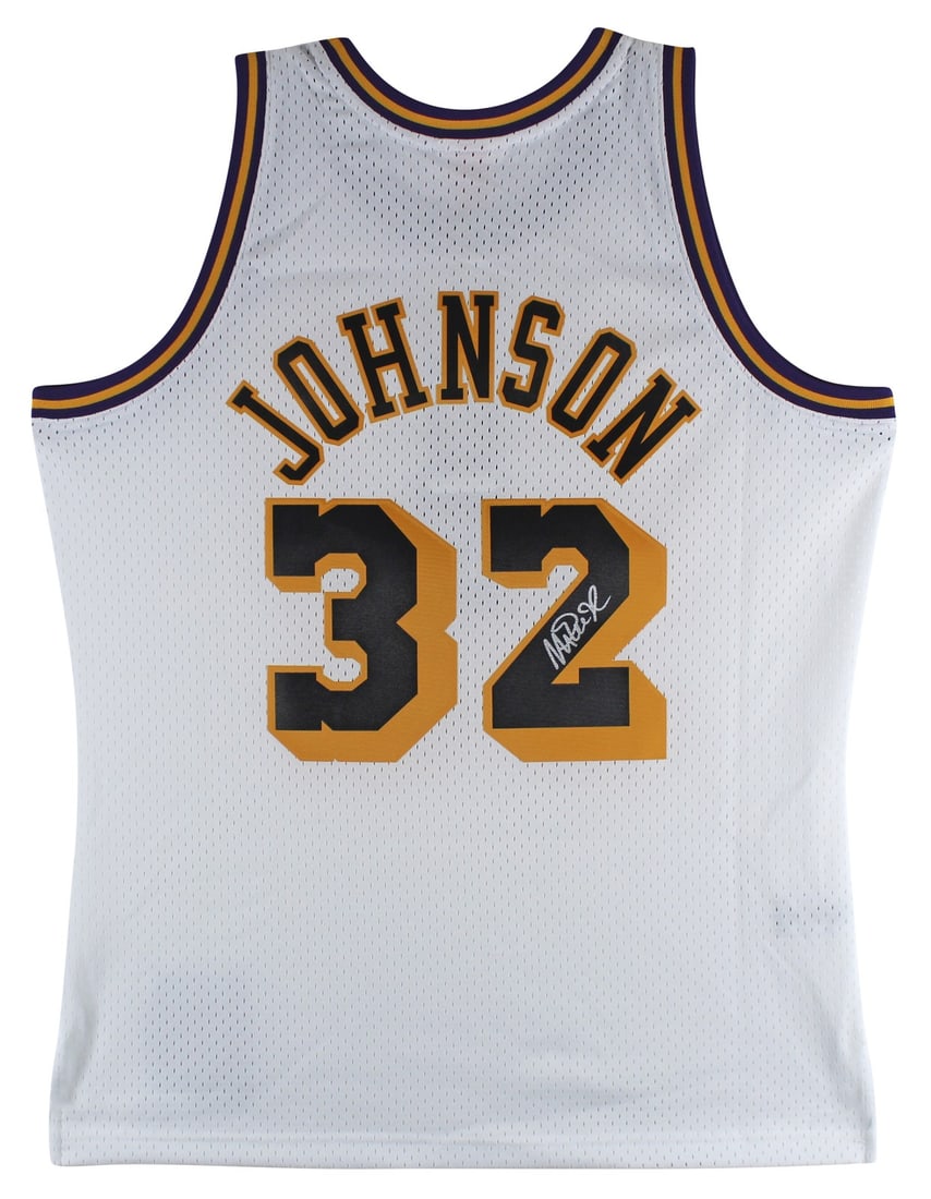 Magic Johnson Signed Lakers White M&N 1984-85 Jersey BAS Authenticated: Magic Johnson Signed Lakers White M&N 1984-85 Jersey BAS Authenticated This original autographed white Mitchell & Ness 1984-85 Hardwood Classics Swingman jersey features the legendary Magic Johnson of