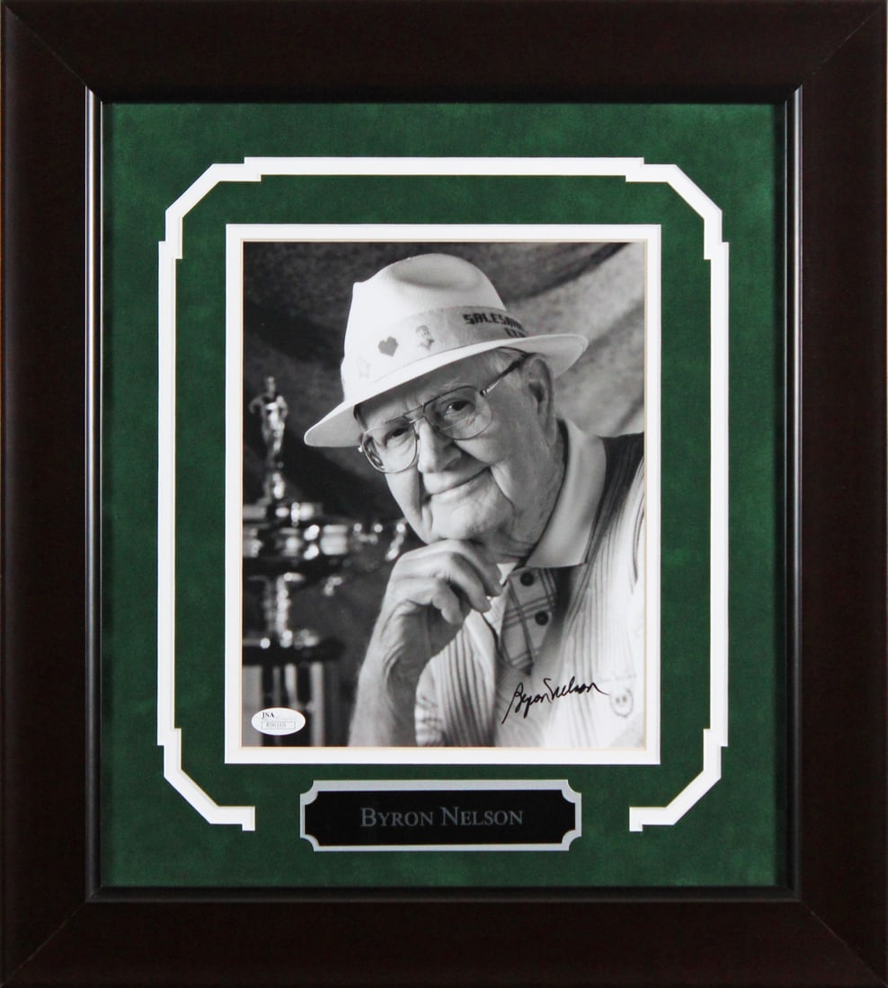 Framed 8x10 Byron Nelson signed black and white golf photo JSA authenticated (1 of 2)