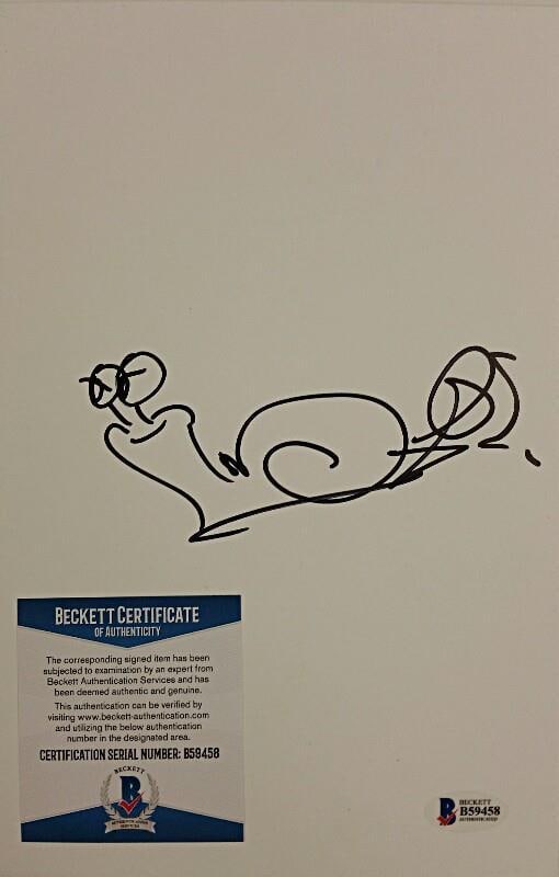 Turbo Snail Sketch by David Soren Signed 7x10 Art Beckett Authenticated: Turbo Snail Sketch by David Soren Signed 7x10 Art Beckett Authenticated This is an original 7x10 inch sketch from DreamWorks' Turbo, signed by animator David Soren. The item comes with a Beckett BAS C
