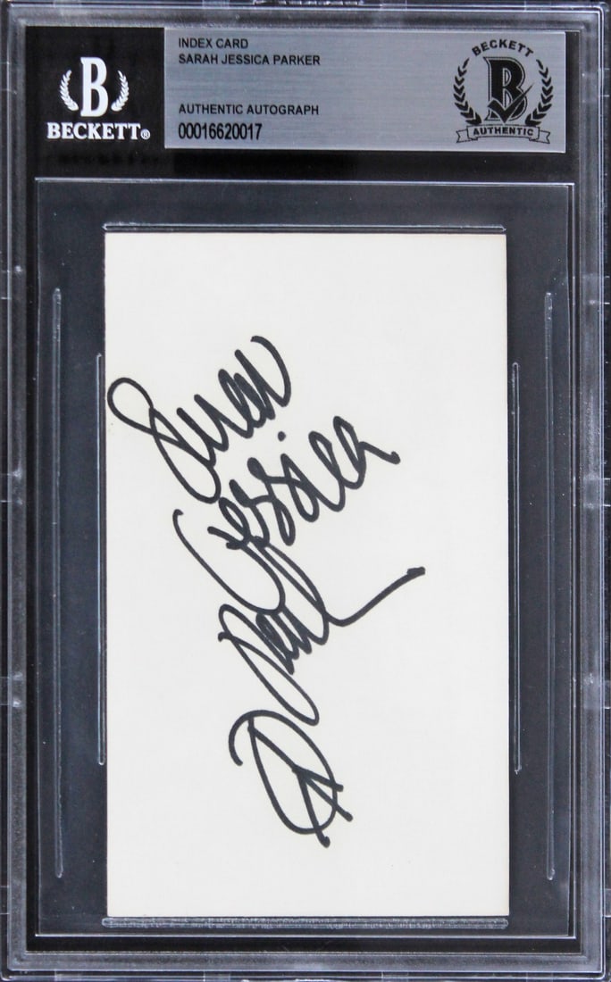 Sarah Jessica Parker Signed 3x5 Index Card Sex And The City Beckett Authenticated: Sarah Jessica Parker Signed 3x5 Index Card Sex And The City Beckett Authenticated This is an authentic autographed 3x5 index card featuring the inscription "Peace sign" personally signed by Sarah Jess
