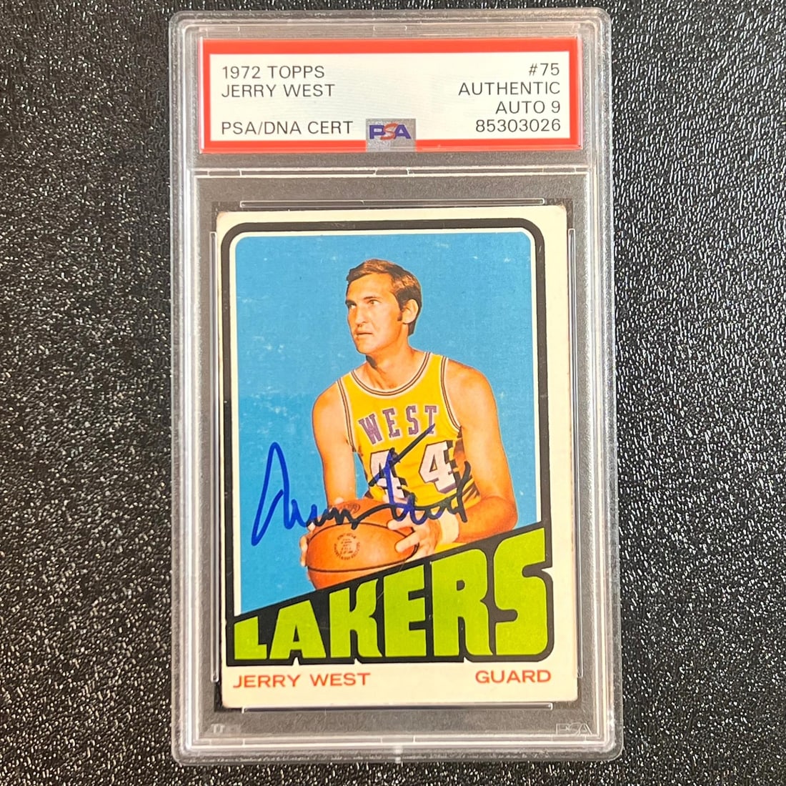 1972 Topps #75 Jerry West Signed Card PSA Authenticated Lakers: 1972 Topps #75 Jerry West Signed Card PSA Authenticated Lakers This is a 1972 Topps #75 basketball card featuring the iconic Jerry West, a legendary player for the Los Angeles Lakers. The card is auto