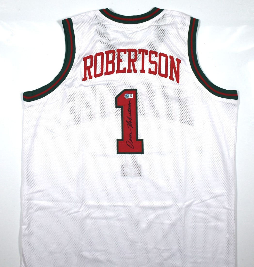 Oscar Robertson signed Milwaukee Bucks white pro style jersey Beckett hologram (1 of 3)