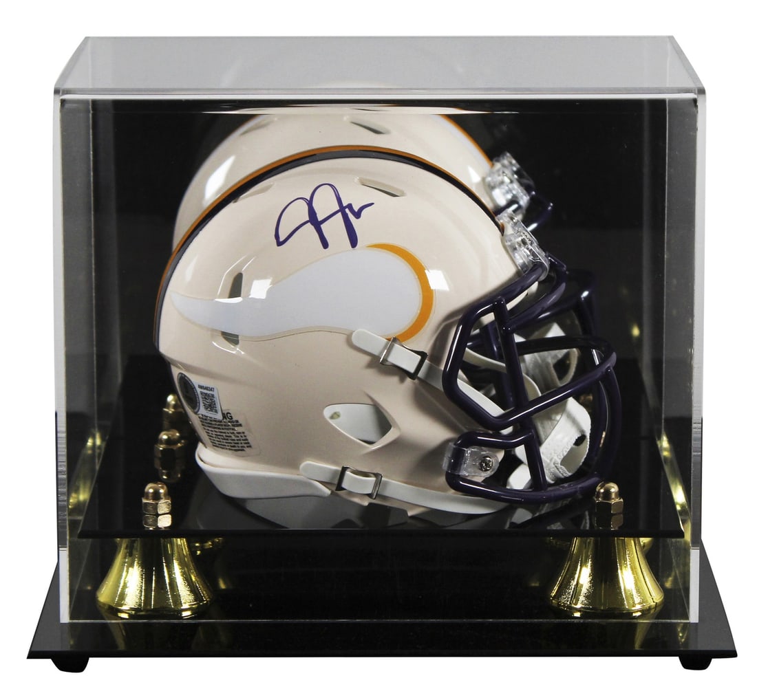 Justin Jefferson autographed Vikings retro speed mini helmet with display case BAS witnessed (1 of 5)